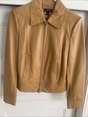 Tan Leather Zip-Front Jacket